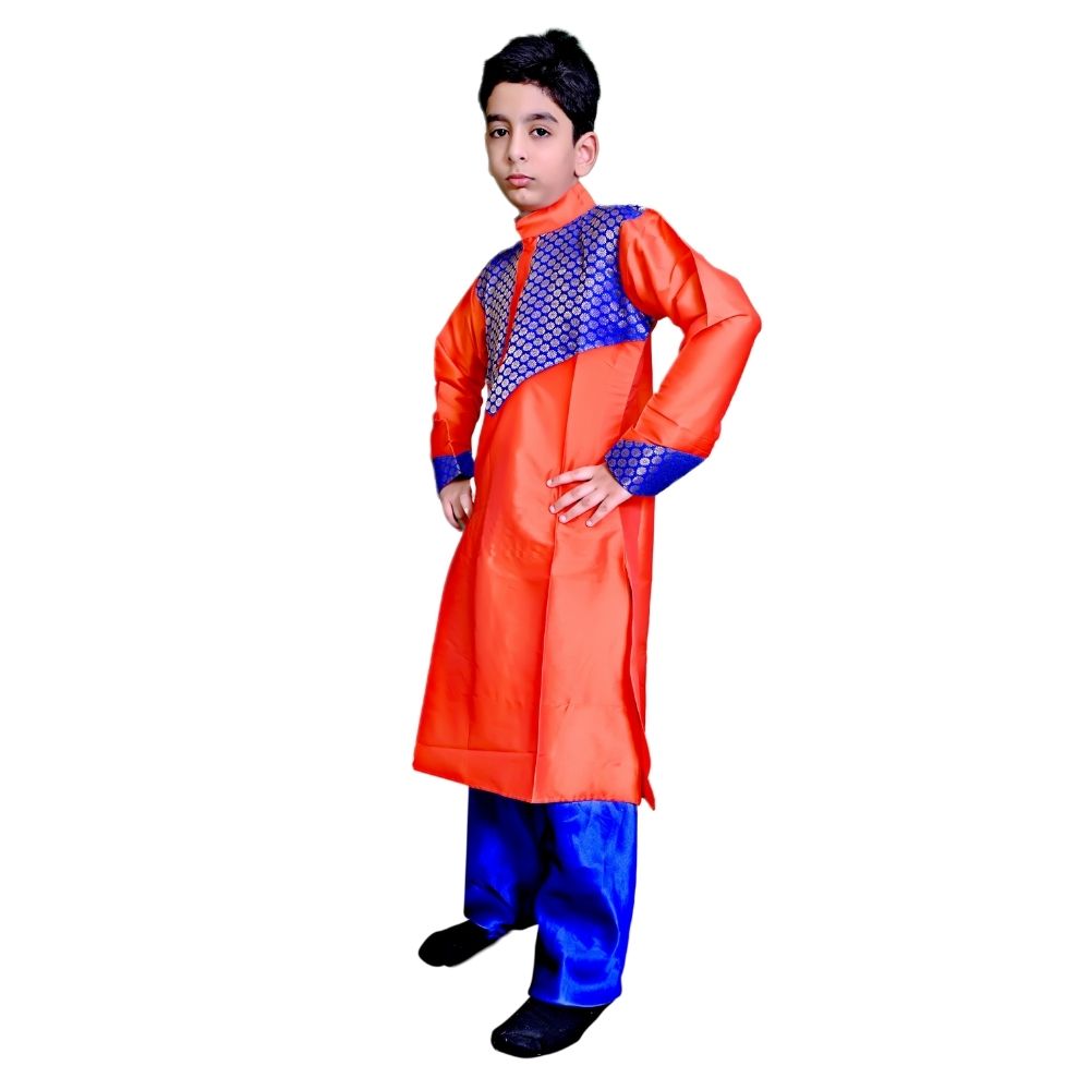 Boys Kathak Dress in Orange & Royal Blue Boys Kathak Dress in Orange & Royal Blue