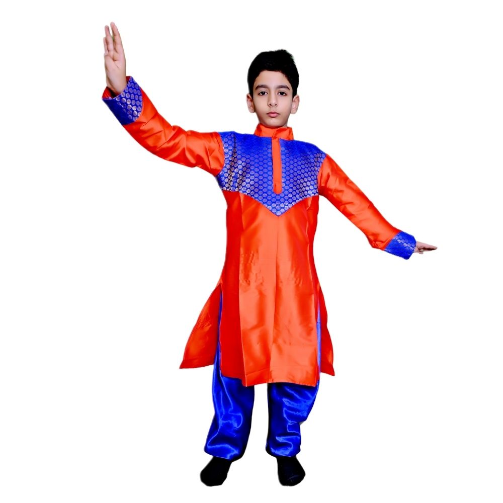 Boys Kathak Dress in Orange & Royal Blue Boys Kathak Dress in Orange & Royal Blue
