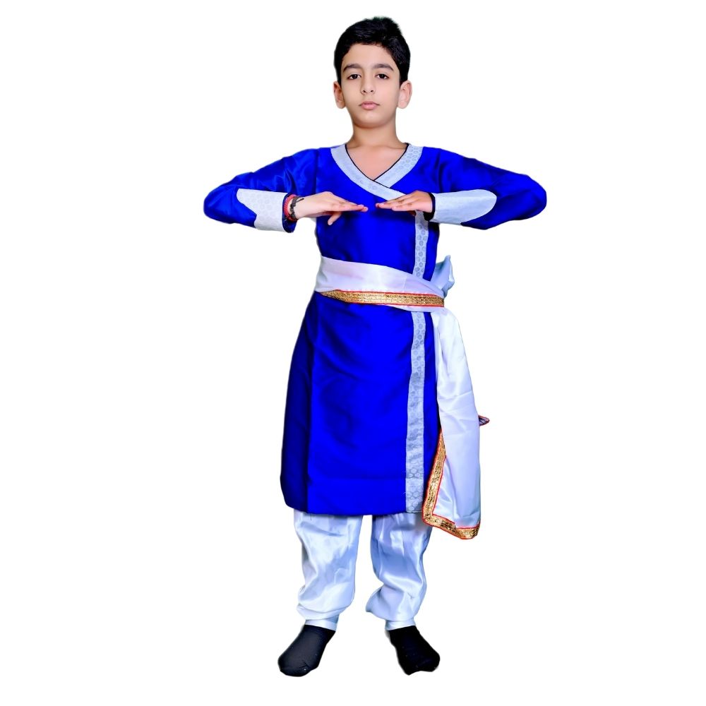 Boys Kathak Fancy Dress Costume – Royal Blue & White Angrakha Outfit