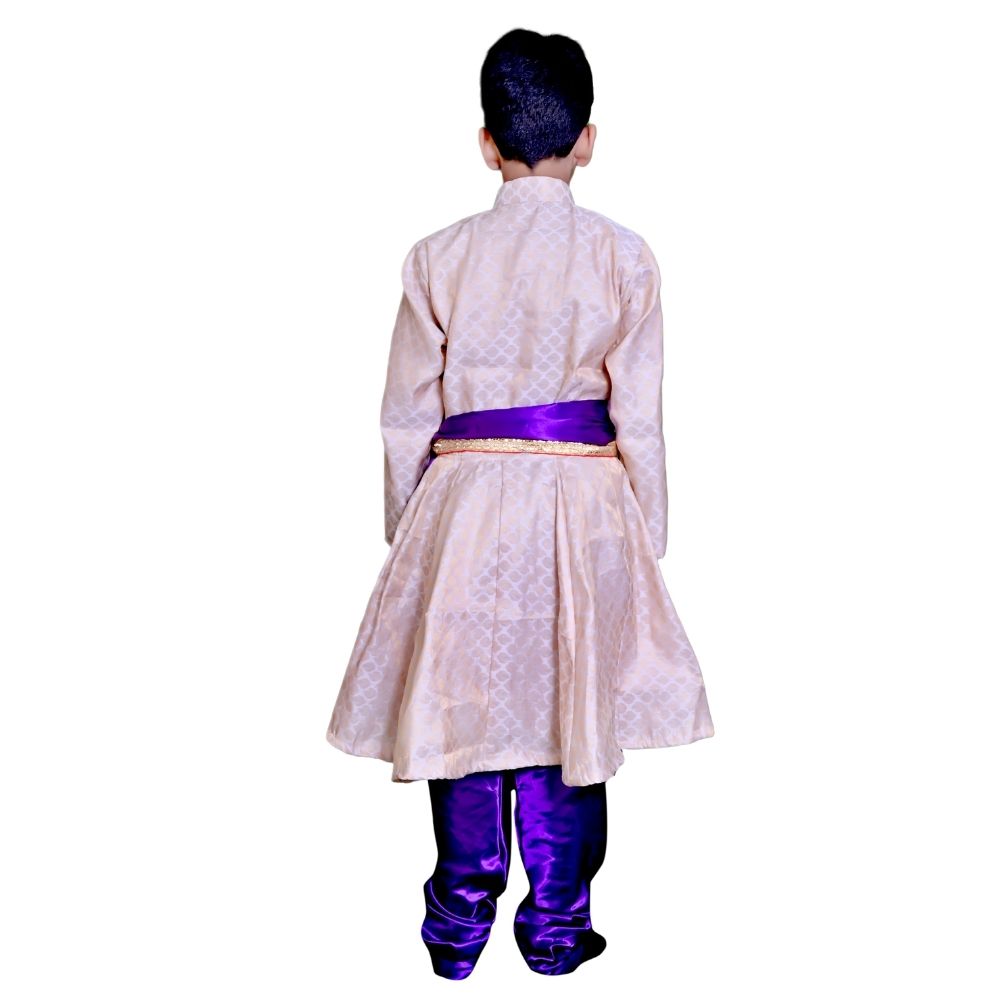 Boys Kathak Fancy Dress Costume – White & Royal Blue Angrakha Set