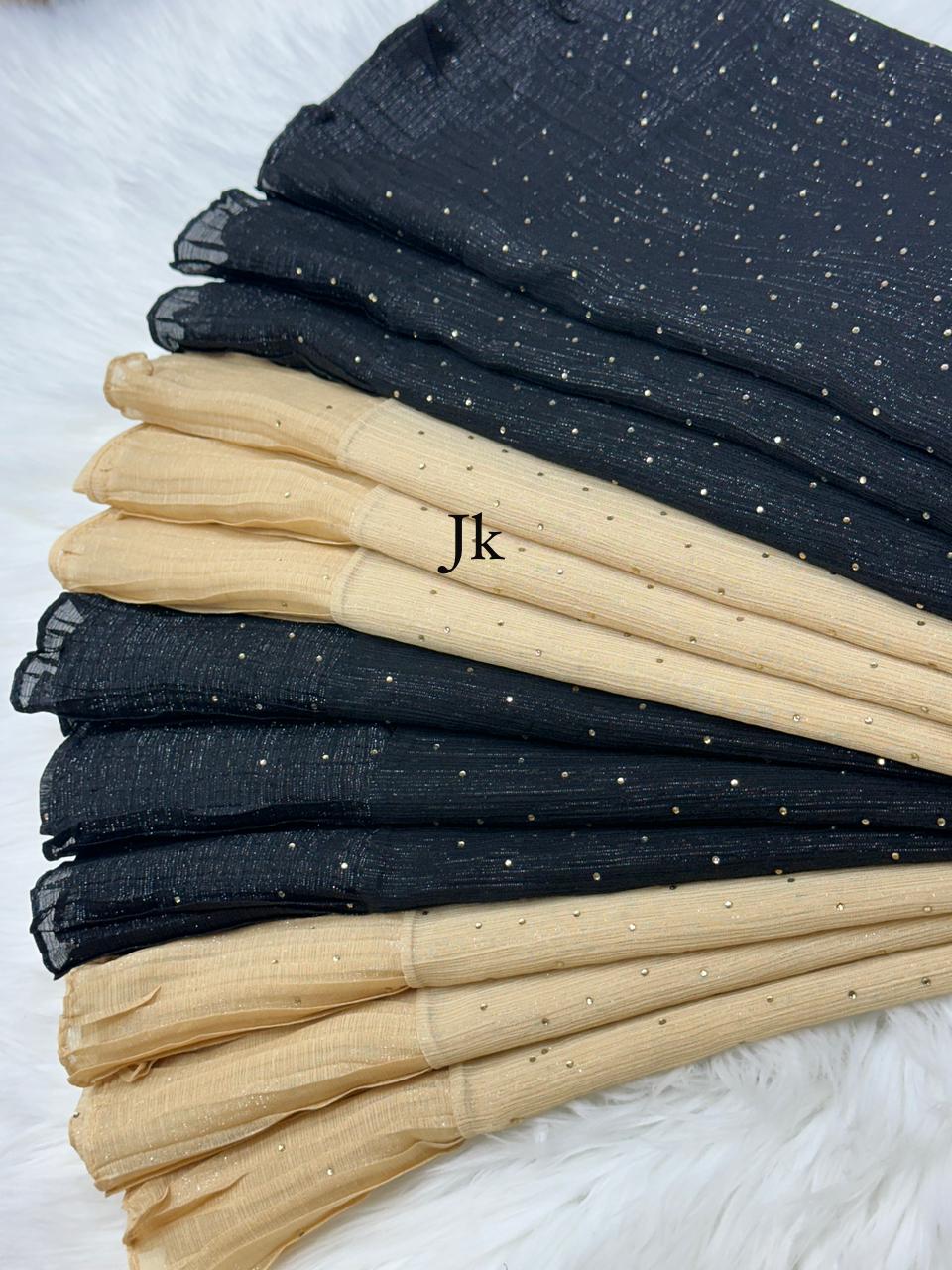 Kashka Bridal Shimmer Chiffon Hijab with Stone Work & Frill