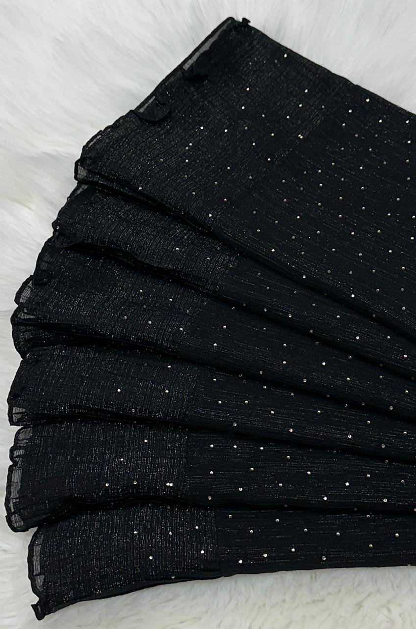 Kashka Bridal Shimmer Chiffon Hijab with Stone Work & Frill