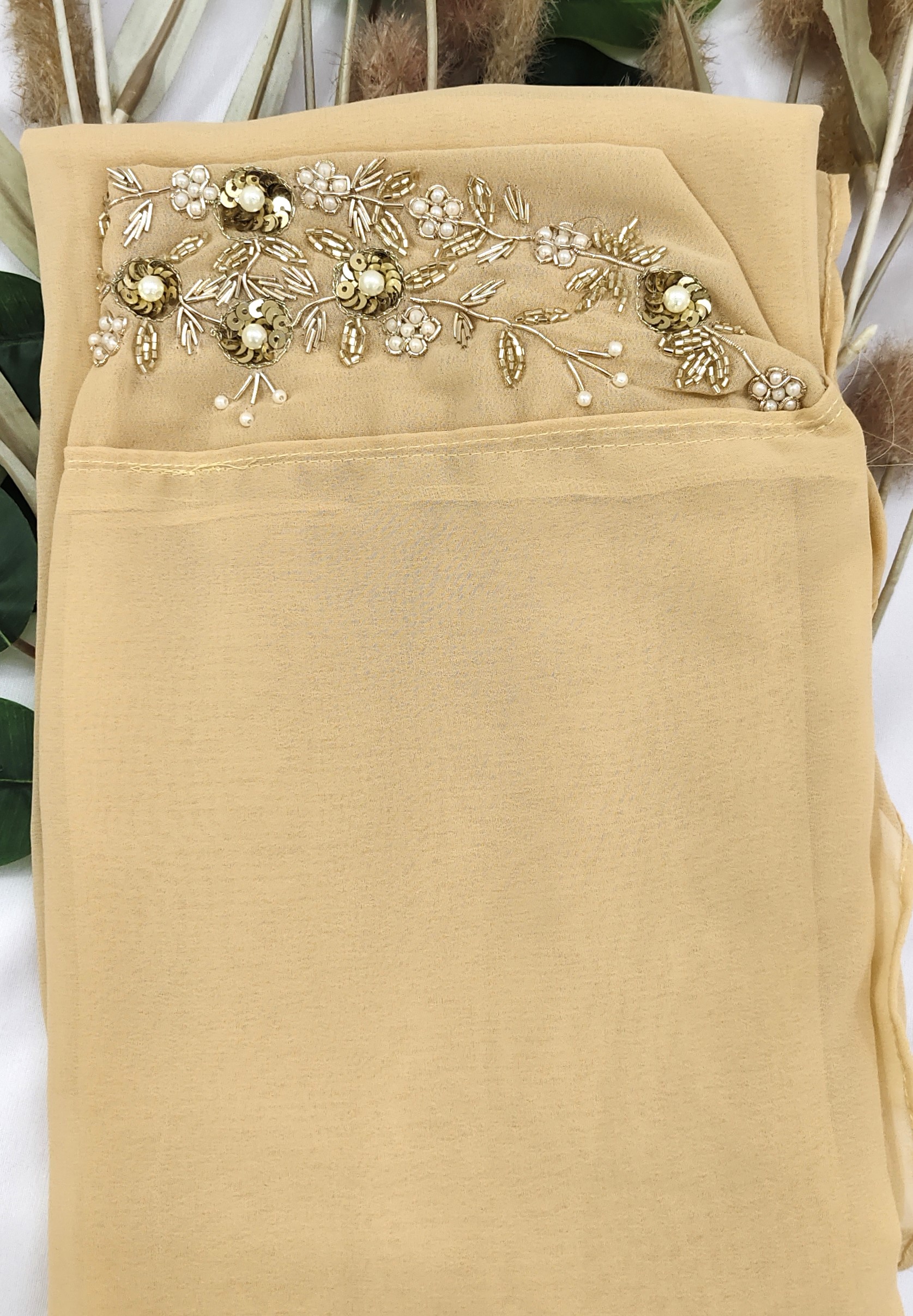 Heavy Chiffon Instant Hijab with Zardosi Handwork Bridal Wear