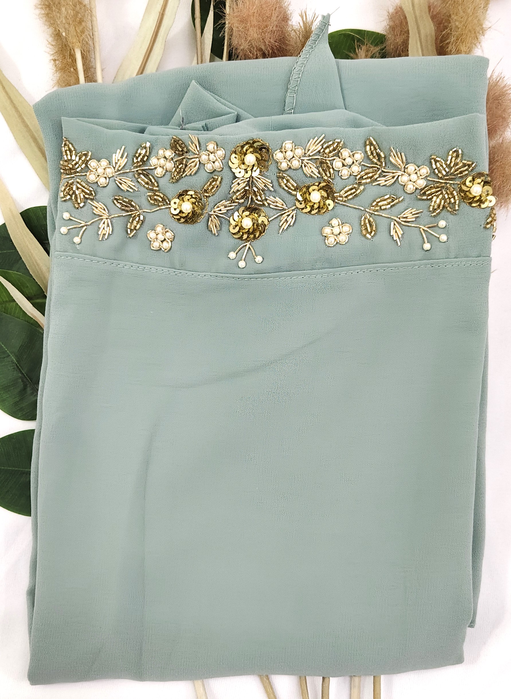 Heavy Chiffon Instant Hijab with Zardosi Handwork Bridal Wear