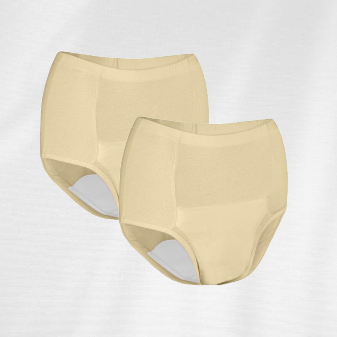 Reusable adult diaper, Washable adult diapers, Incontinence Protective Underwear for Women, High Waist Panties For Women, Leak Proof, Beige Color Heavy Flow (pack of 2)