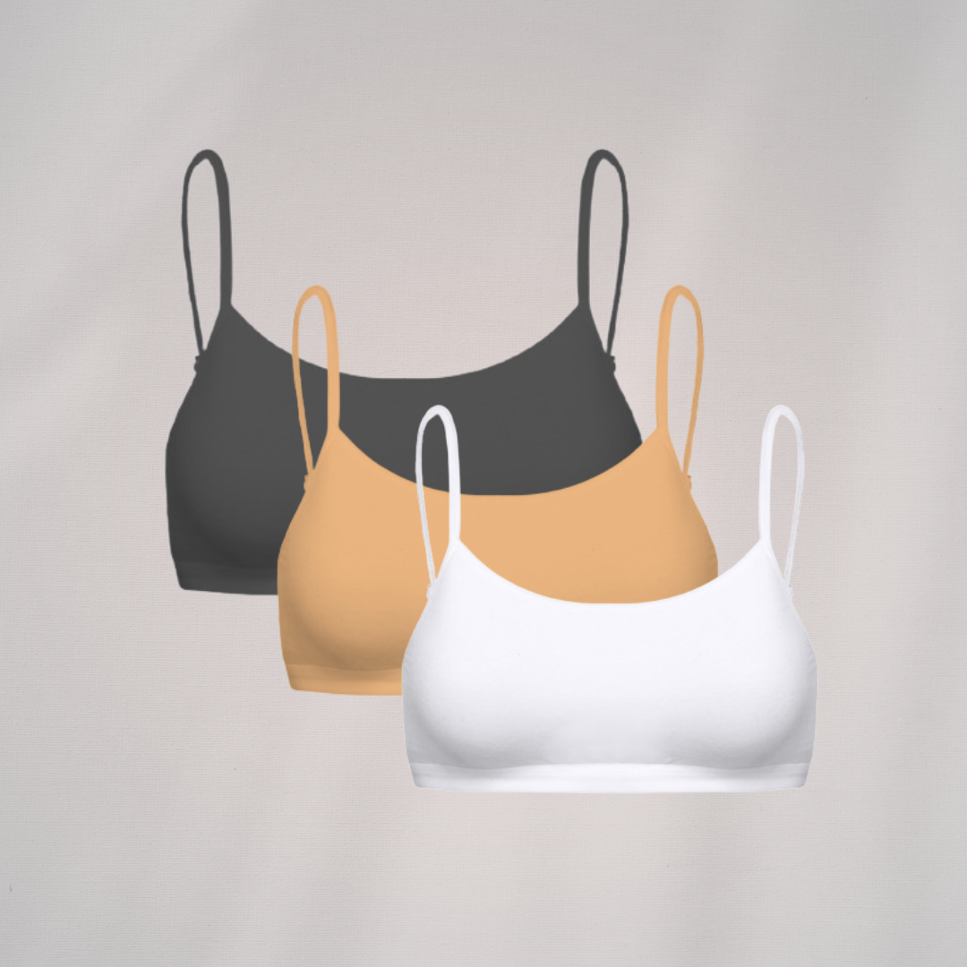 Girls Padded Training Bra, Crop Cami Training Bras for Girls. Sports bra with Non-Removable Padding, Uniform bra, Starter Bra, Begginers Bra White and Black (pack of 3)