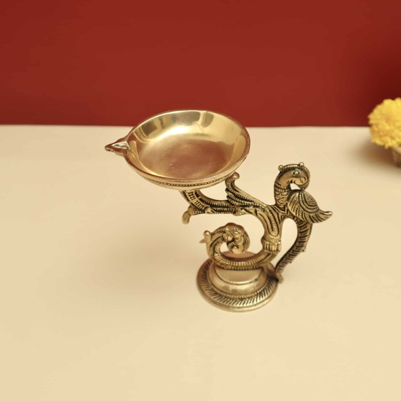 Brass Parrot Diya Lamp - 5.5 inch Height | Charming Brass Parrot Diya Lamp for Festive Lighting and Decor Brass Parrot Diya Lamp - 5.5 inch Height | Charming Brass Parrot Diya Lamp for Festive Lighting and Decor