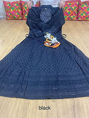 Chikan Embroidered Anarkali-Black