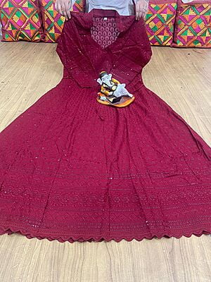 Chikan Embroidered Anarkali-Maroon