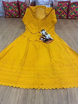 Chikan Embroidered Anarkali-Mustard