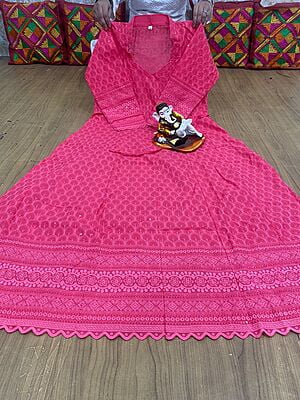 Chikan Embroidered Anarkali-Peach