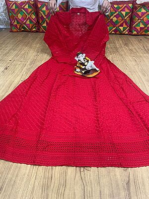 Chikan Embroidered Anarkali-Red