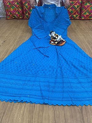 Chikan Embroidered Anarkali-RoyalBlue