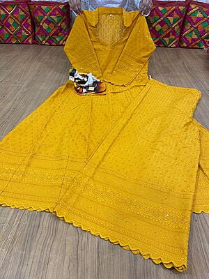 Chikan Anarkali Chikan Mastani-Mustard Chikan Anarkali Chikan Mastani-Mustard