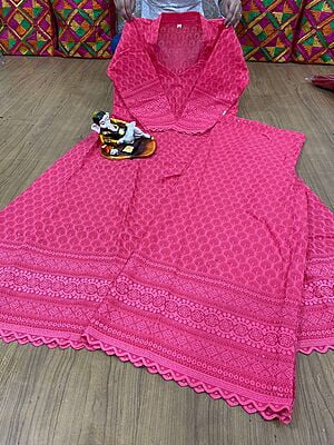 Chikan Anarkali Chikan Mastani-Peach Chikan Anarkali Chikan Mastani-Peach