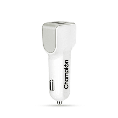 Champion Dual Port USB Fast Car Charger 3A For All Android And Apple Phone (White) Champion Dual Port USB Fast Car Charger 3A For All Android And Apple Phone (White)