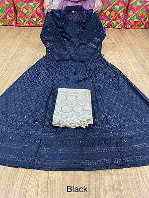 Chikan Anarkali Zari Palazzo-Black
