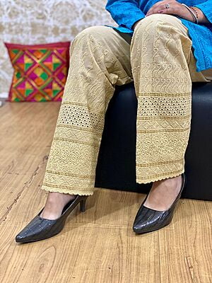 Cotton Chikan Palazzo-Beige