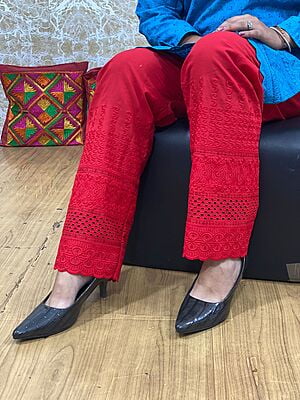 Cotton Chikan Palazzo-Red