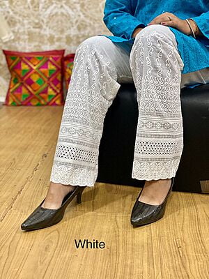 Cotton Chikan Palazzo-White