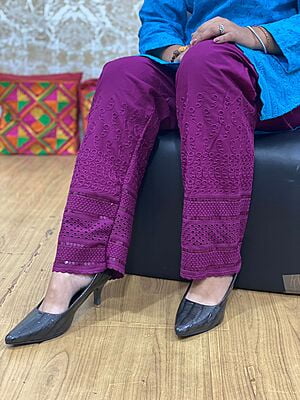 Cotton Chikan Palazzo-Wine