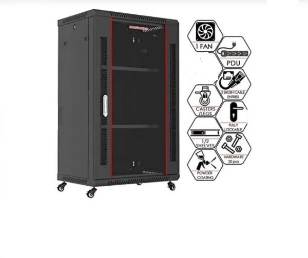 CCTV DVR /NVR/Server/Network Rack with 6 Power Sockets & Transparent Glass Door