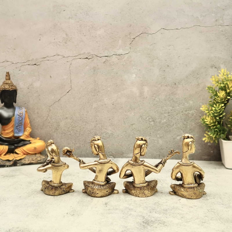 Brass Tribal Sitting Musical Set of four - 4.2 inch Height | Captivating Set of Four Brass Tribal Sitting Musicians for Decorative Charm Brass Tribal Sitting Musical Set of four - 4.2 inch Height | Captivating Set of Four Brass Tribal Sitting Musicians for Decorative Charm