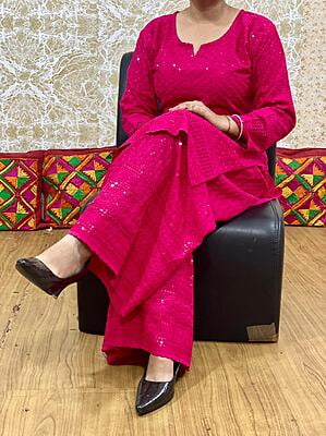 Chikan Kurti Chikan Mastani Set-Magenta