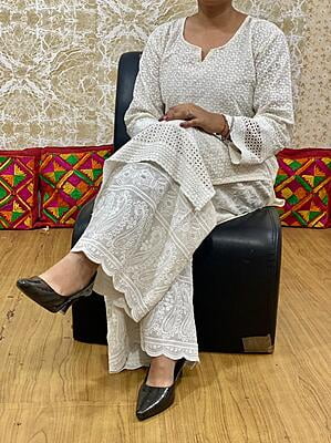 Chikan Kurti Chikan Mastani Set-OffWhite