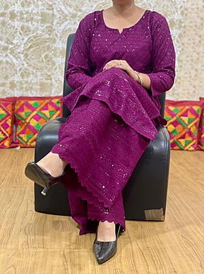Chikan Kurti Chikan Mastani Set-Wine