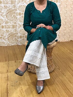Chikan Kurti Chikan Palazzo Set-BottleGreen Chikan Kurti Chikan Palazzo Set-BottleGreen