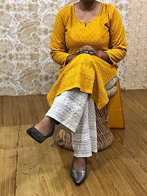 Chikan Kurti Chikan Palazzo Set-Mustard Chikan Kurti Chikan Palazzo Set-Mustard