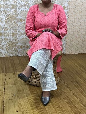 Chikan Kurti Chikan Palazzo Set-Peach Chikan Kurti Chikan Palazzo Set-Peach