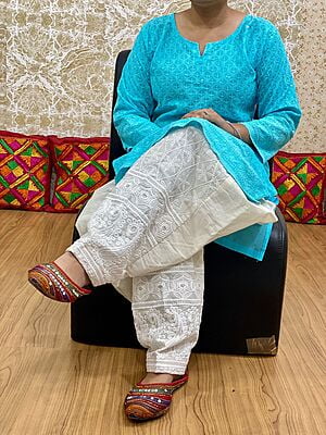Chikan Kurti Chikan Salwar-Blue