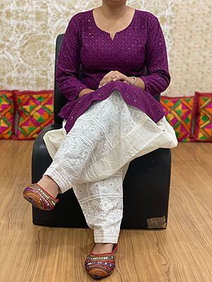 Chikan Kurti Chikan Salwar-Wine