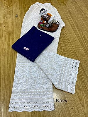 Chikan Kurti Cutwork Palazzo-NavyBlue