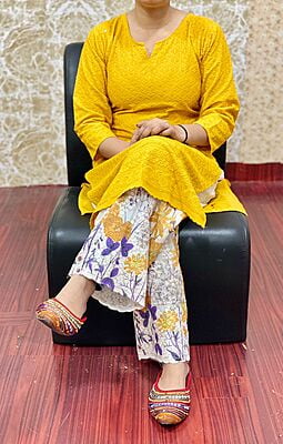 Chikan Kurti Digital Palazzo Set-Mustard