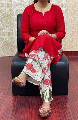 Chikan Kurti Digital Palazzo Set-Red