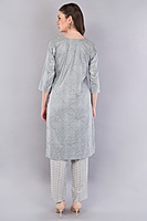 Women's Cotton Salwar Suit Set, Grey Printed Kurta with Geometric Pattern