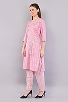 Cotton Salwar Suit Set with Printed Kurta, Pant and Dupatta, Pink
