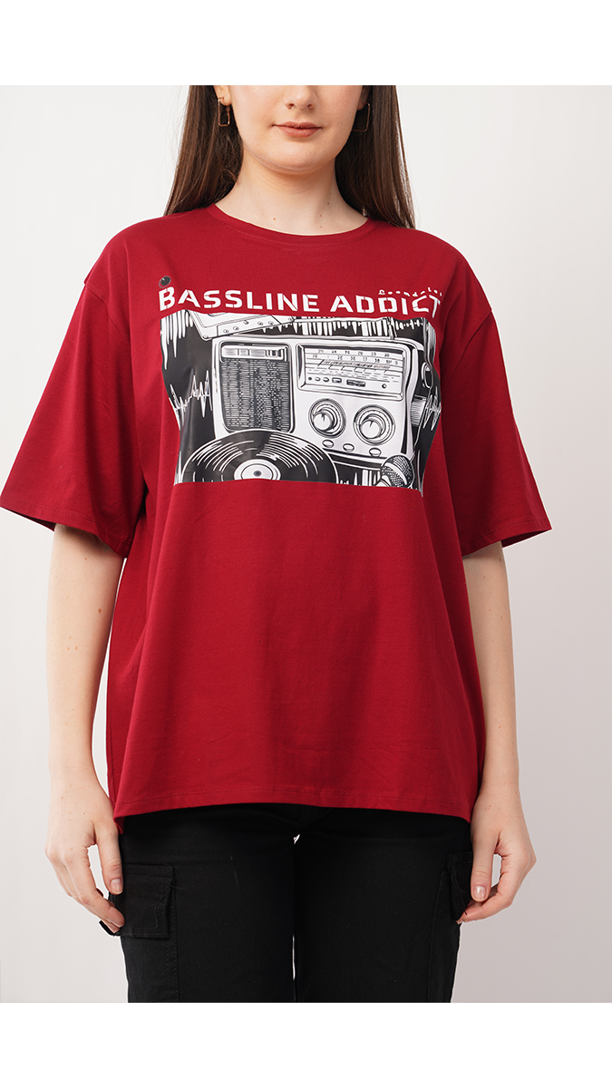 Women's Loose Fit Printed T-Shirt - Maroon | Lycra 180 GSM | Sizes S, M, L