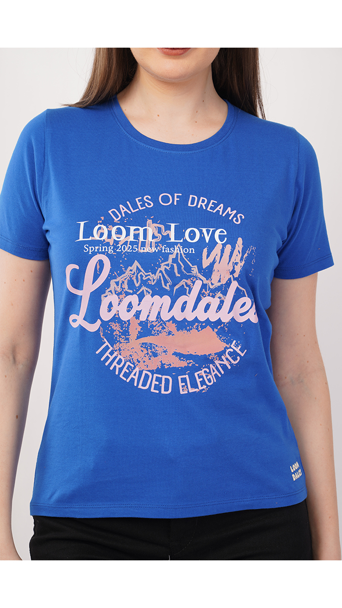 Women's Round Neck Printed T-Shirt - Royal Blue | Single Jersey 180 GSM | Sizes S, M, L