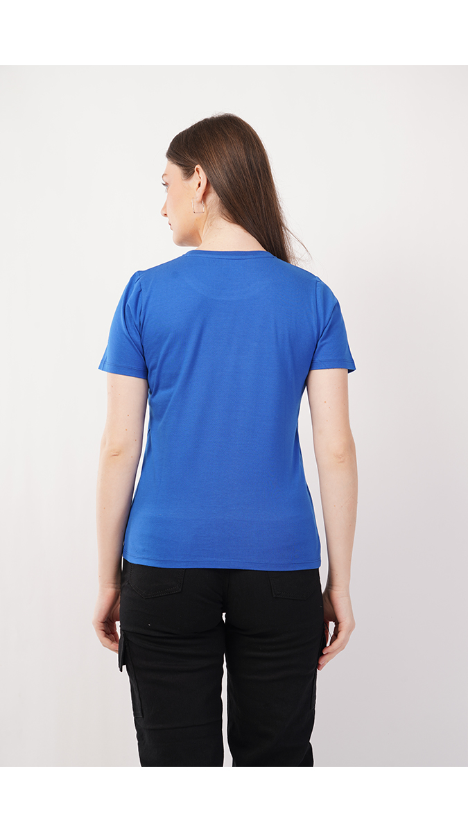 Women's Round Neck Printed T-Shirt - Royal Blue | Single Jersey 180 GSM | Sizes S, M, L
