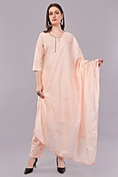 Peach Embroidered Cotton Salwar Suit Set, 3-Piece Traditional Dress with Dupatta