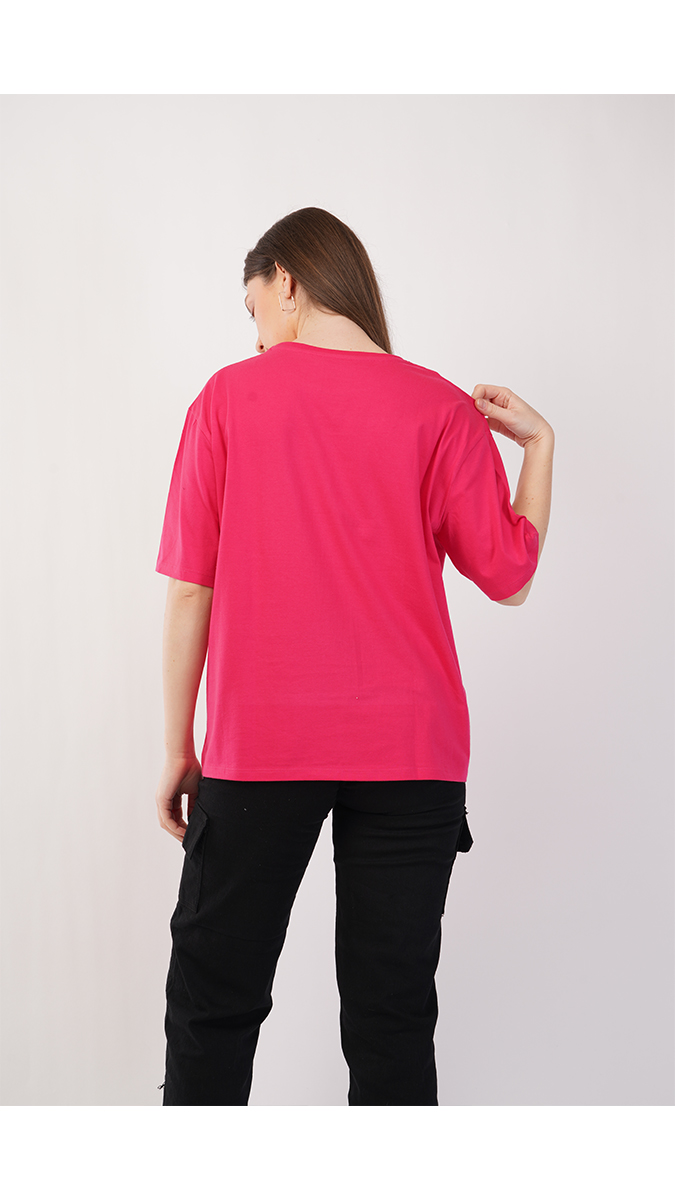 Women's Loose Fit Printed T-Shirt - Ruby Pink | Single Jersey 180 GSM | Sizes S, M, L