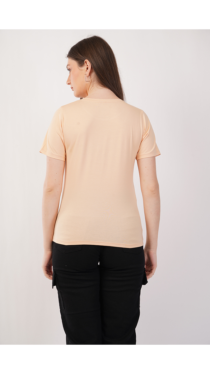 Women's Round Neck Printed T-Shirt - Ivory | Lycra 180 GSM | Sizes S, M, L