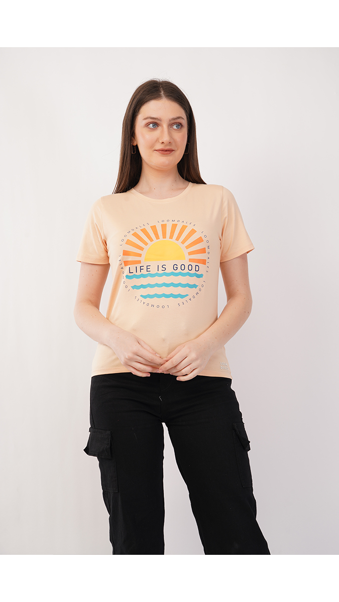 Women's Round Neck Printed T-Shirt - Ivory | Lycra 180 GSM | Sizes S, M, L