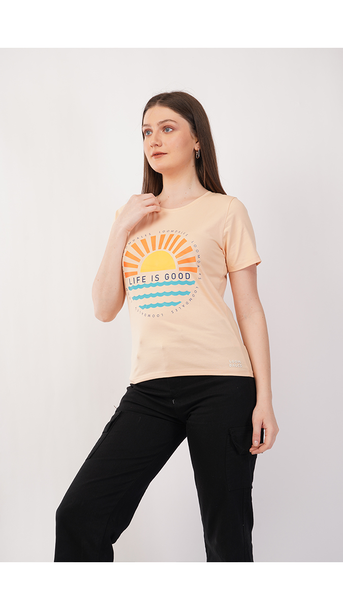 Women's Round Neck Printed T-Shirt - Ivory | Lycra 180 GSM | Sizes S, M, L