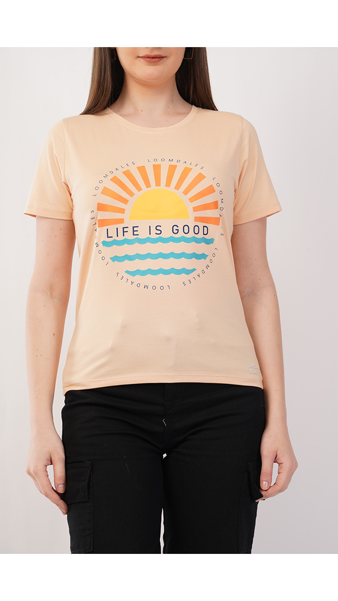 Women's Round Neck Printed T-Shirt - Ivory | Lycra 180 GSM | Sizes S, M, L