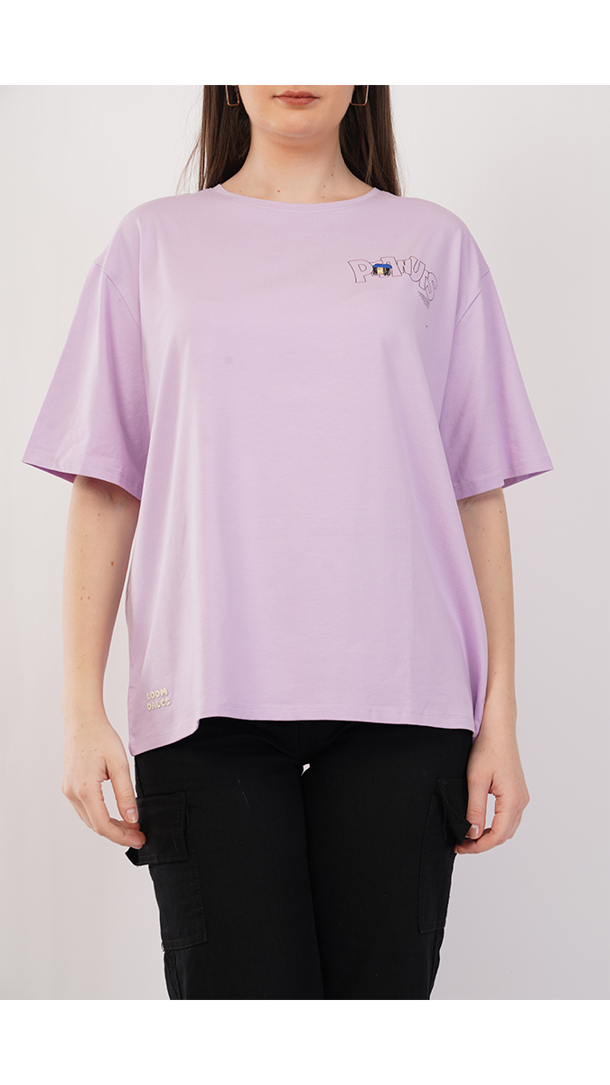 Women's Loose Fit Printed T-Shirt - Lilac | Lycra 180 GSM | Sizes S, M, L